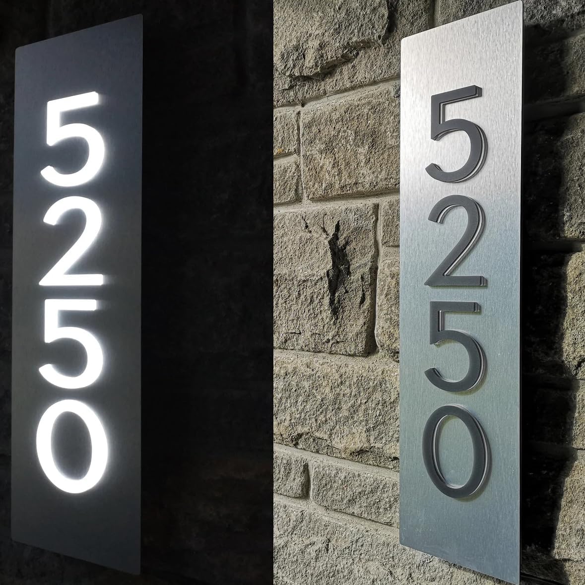 Selegna Custom 3D Stainless Steel & Acrylic Solar Backlit House Address Sign for Outside, Light Up House Number Plaque, House Number Sign for Exterior, Yard Sign, Lighted House Numbers for Exterior Design