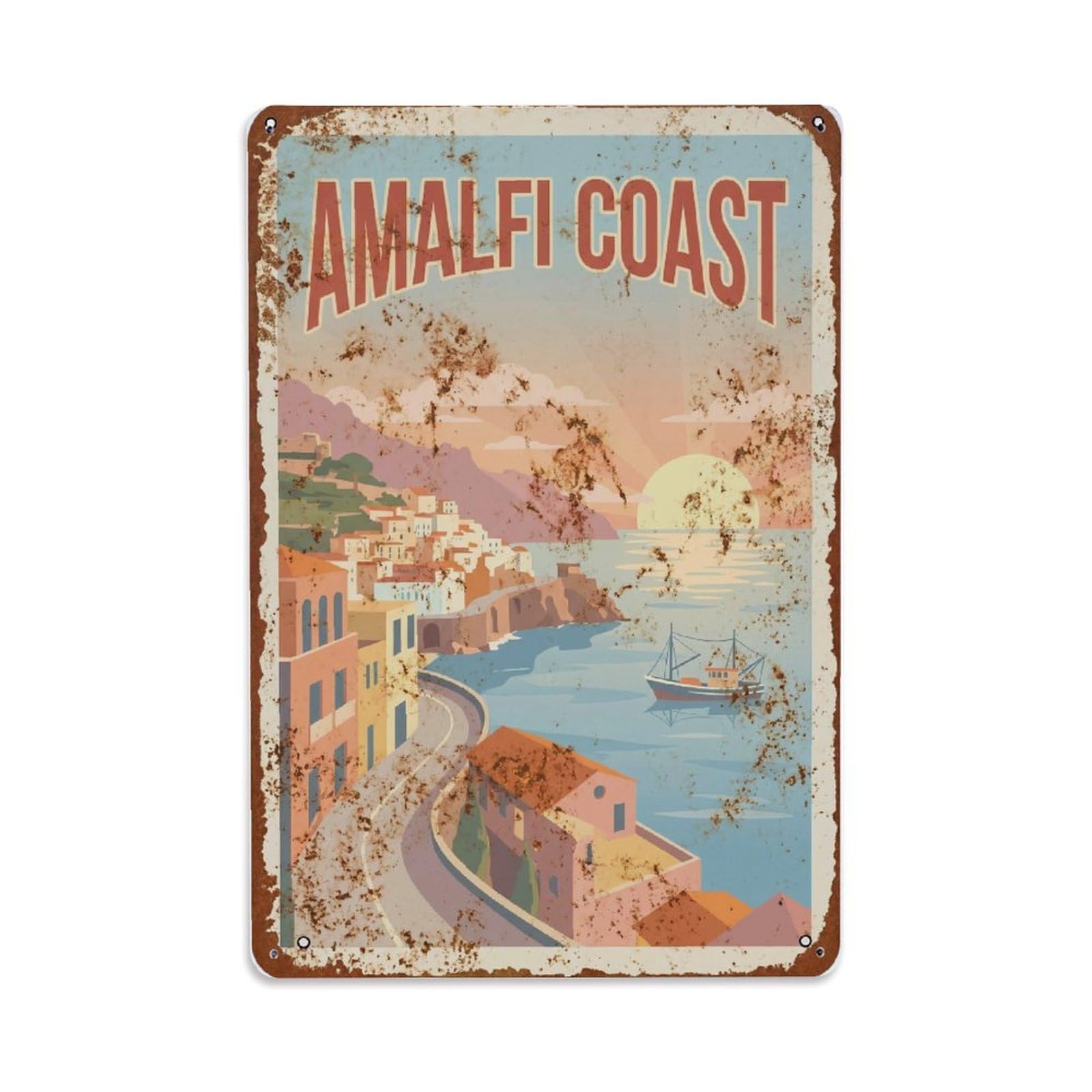 Vintage Travel Dawn Italy Coastal Metal Tin Sign Plaque Wall Decor for Cafe, Club Bar, Office, Home Garden Metal Poster 8x12Inch