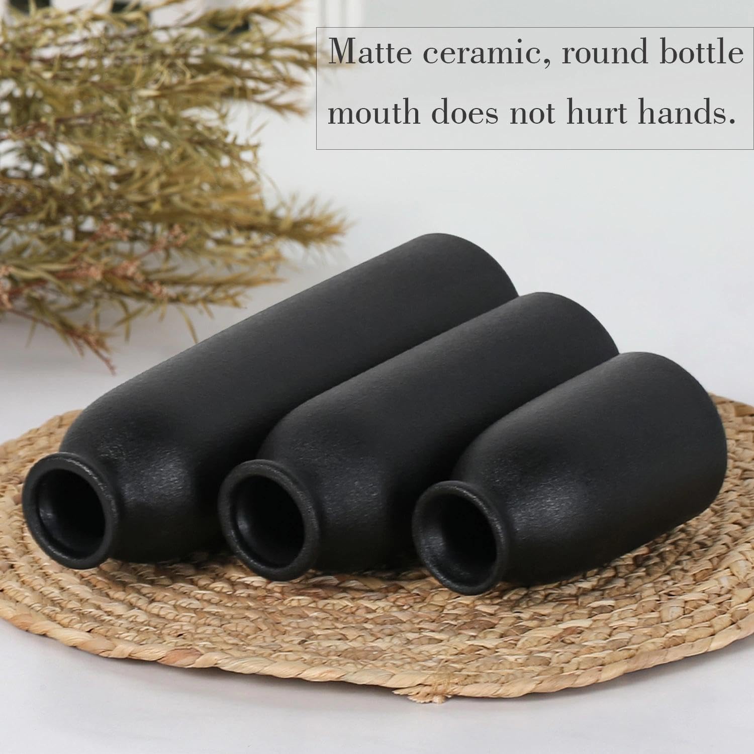 Modern Ceramic Vases Set, 3 Pieces, Decorative Flower Vases in Various Sizes (Black) - Image 4