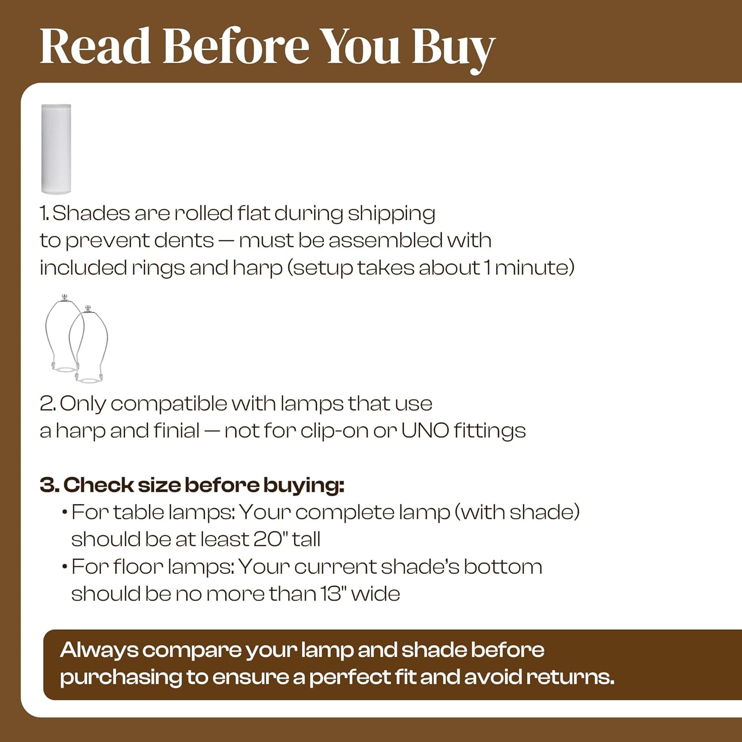 Lamp Shades Set of 1–𝟏𝟏.𝟔” 𝐓𝐨𝐩 𝐱 𝟏𝟐.𝟔” 𝐁𝐨𝐭𝐭𝐨𝐦 𝐱 𝟗.𝟖” 𝐇𝐢𝐠𝐡 Drum Lamp shades–Fits Harp-Style Bedside & Floor–Easy Assembly(Ships Rolled Flat) (White - Pack of 1, Medium)
