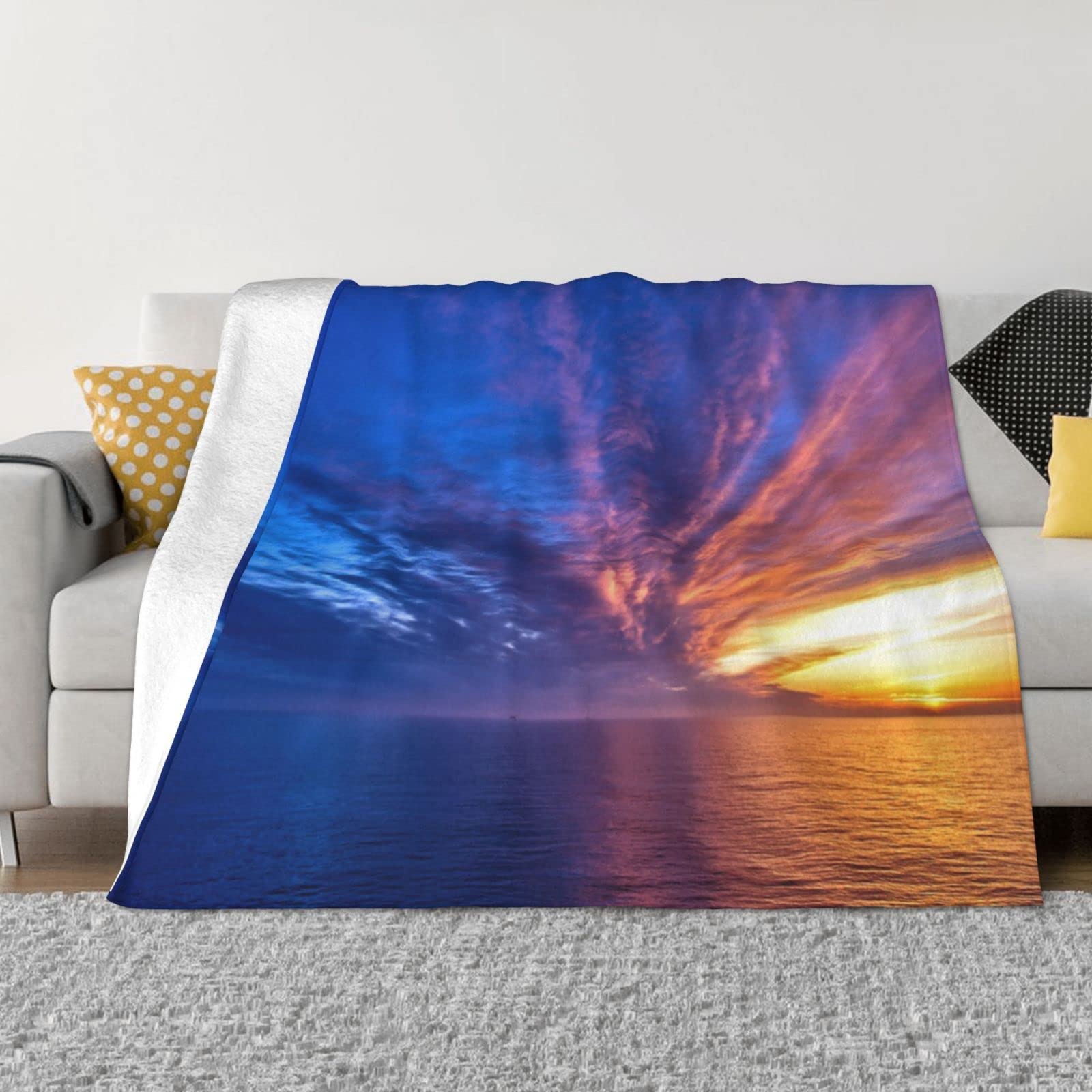 Couverture légère en flanelle de qualité supérieure Sea and Sunset pour lit douillet