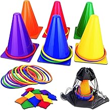 Juego combinado Unanscre 3 en 1 de carnaval y al aire libre para niños, conos de plástico blando, pufs, juego de lanzar anillos, regalo para fiesta de cumpleaños/Navidad
