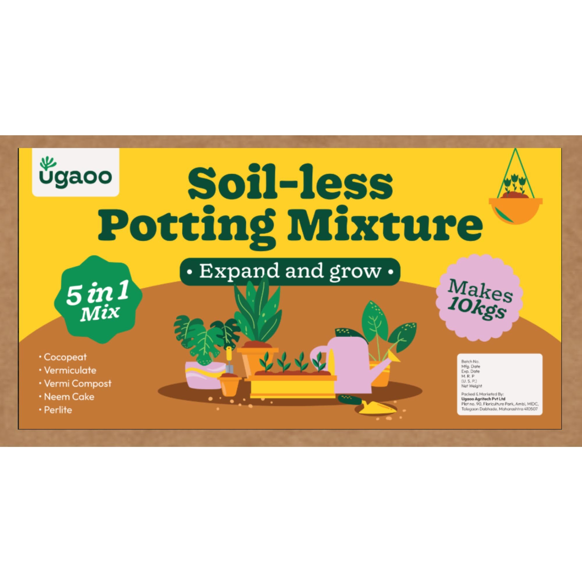 UGAOO 5-in-1 Soil Less Potting Mixture (Makes 10 Kg Fluffy Pot Mix
