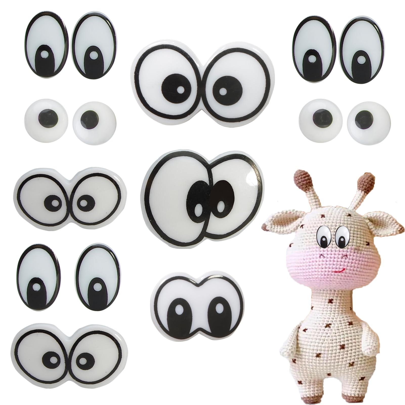 Zhbrchz 120pcs 14mm-38mm Plastic Safety Eyes Cartoon Eyes Crafts Safety Eyes with Washers for Amigurumi Crochet Bears Stuffed Animals DIY Clay Doll Making