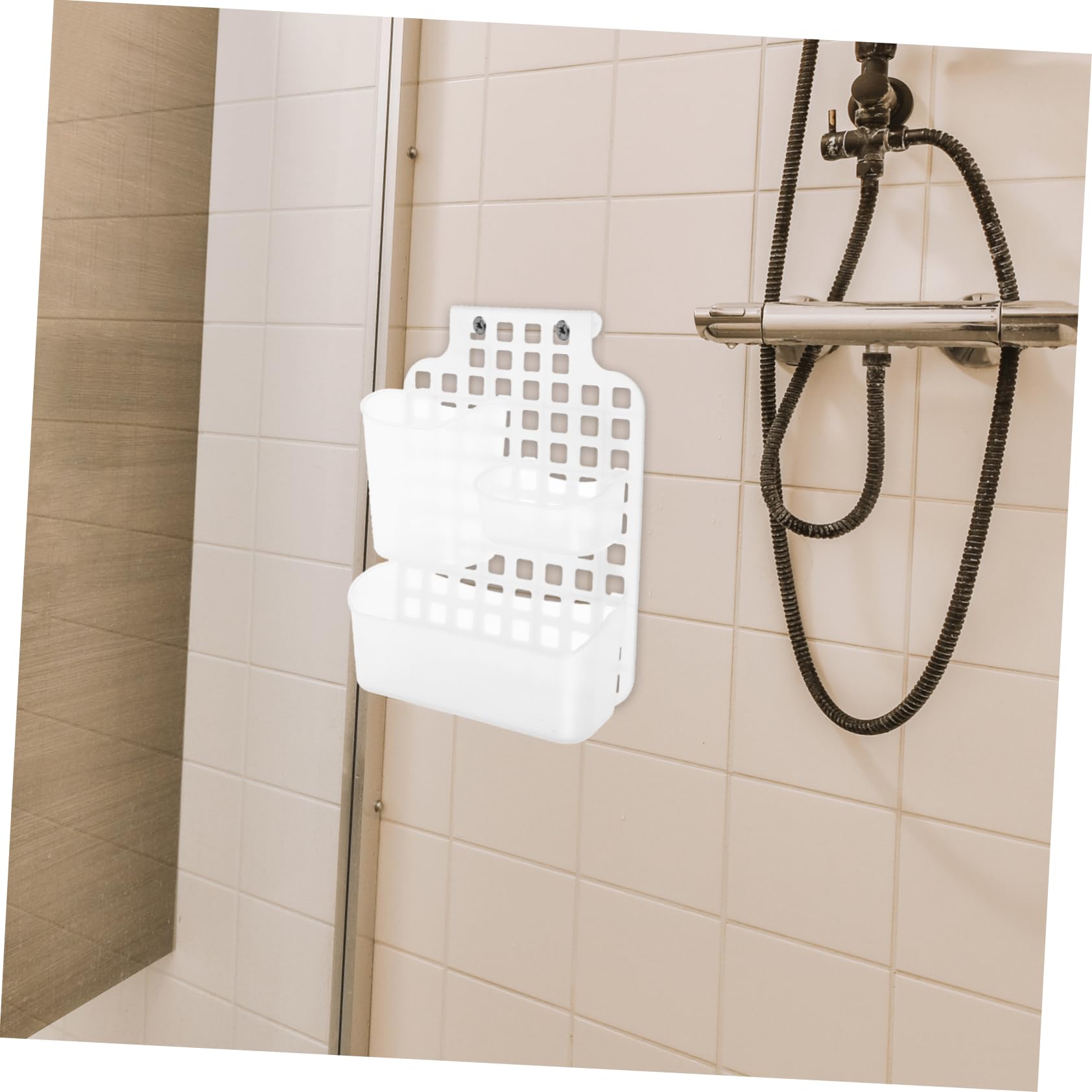 BESTYASH Cestello Portaoggetti Doccia a Doppio Strato in Pp Bianco | Installazione senza Fori Ganci, Facile da Pulire, Soluzione Compatta per Accessori da Bagno