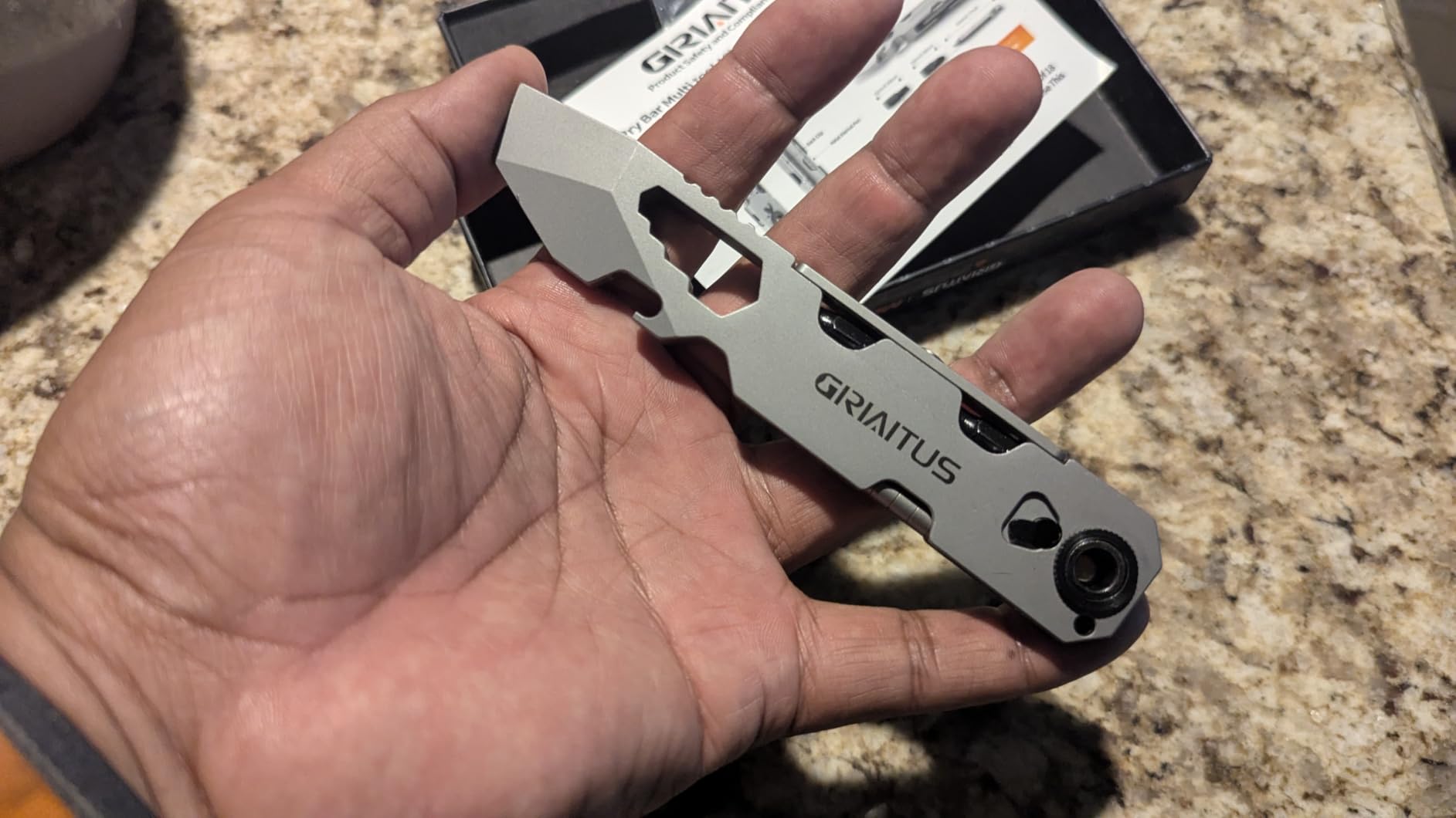 Holding the EDC Pry Bar Multitool in hand