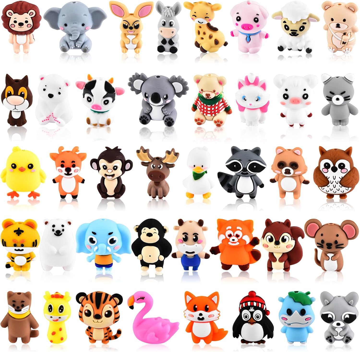40 PCS 3D Animal Silicone Focal Beads for Pens，Focal Beads Bulk for Keychain Bracelet Necklace Making，Handmade Crafts Supplies