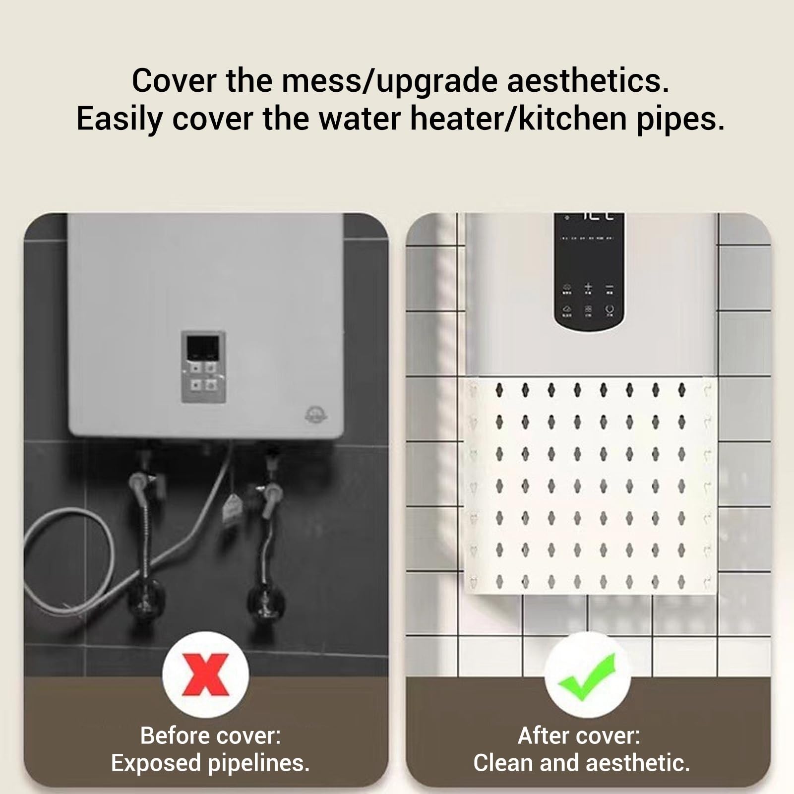 Cubierta para tubo calentador de agua de gas, estante de almacenamiento de pared con panel perforado para la organización de la capacidad, fuerte capacidad de carga sin instalación (L)