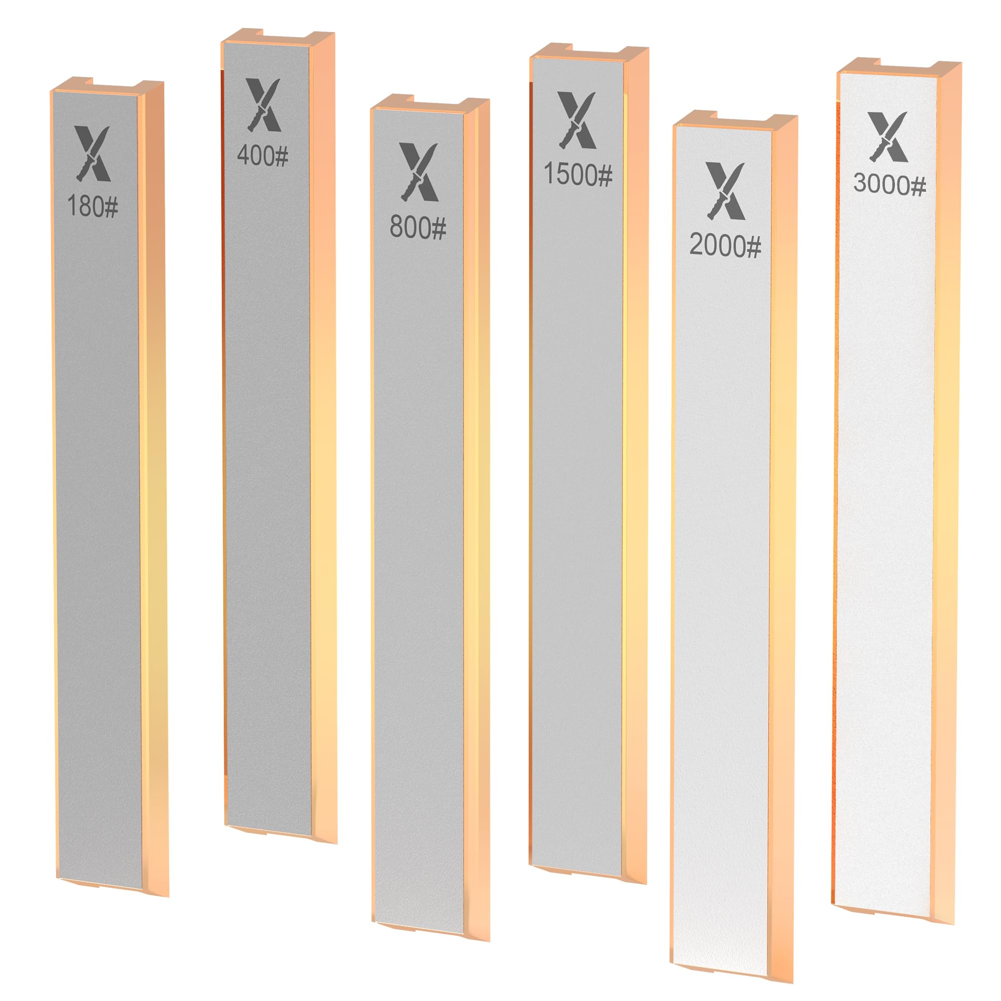 XARILK 6 Pieces Diamond Knife Sharpening Stones with Aluminum Base 6.2" x 0.9" Diamond Plate Kit for XARILK Type Sharpener System, 180# 400# 800# 1500# 2000 Grit