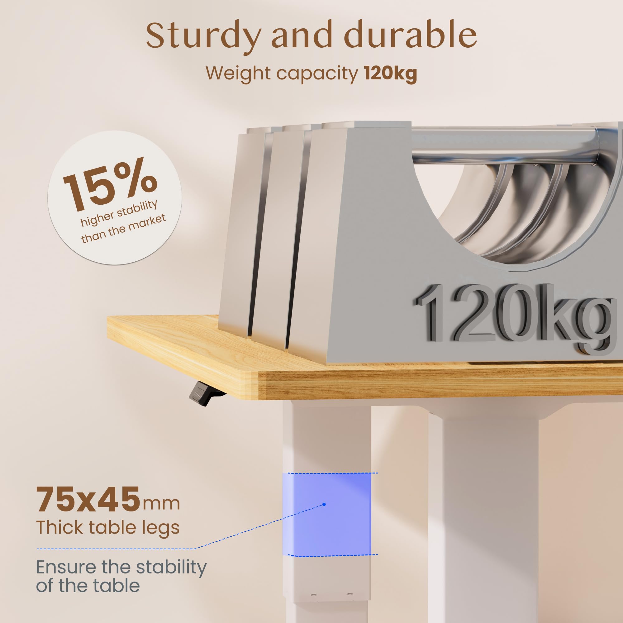 FLEXISPOT Bureau Assis Debout 200 x 80 cm avec 2 Moteurs Puissants, Table Stable Réglable en Hauteur, Bureau Électrique avec Fonction Mémoire (Blanc + Maple)