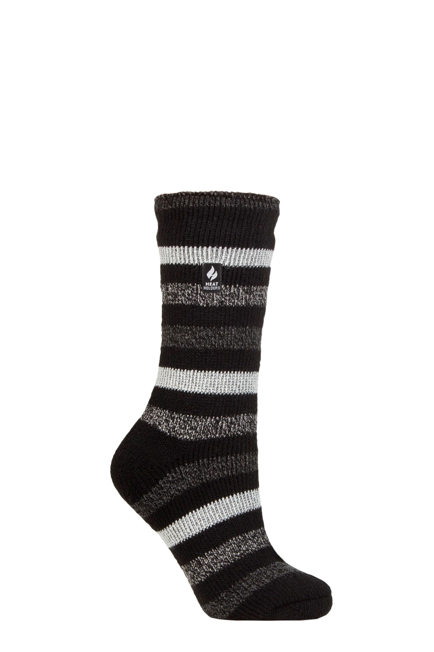 Heat Holders Women's Delamere Stripe Black Sockshop Socks - 2.3 Tog Thermal, Warm, Cosy, Patterned, Pack Of 1 Size 4-8 4-8