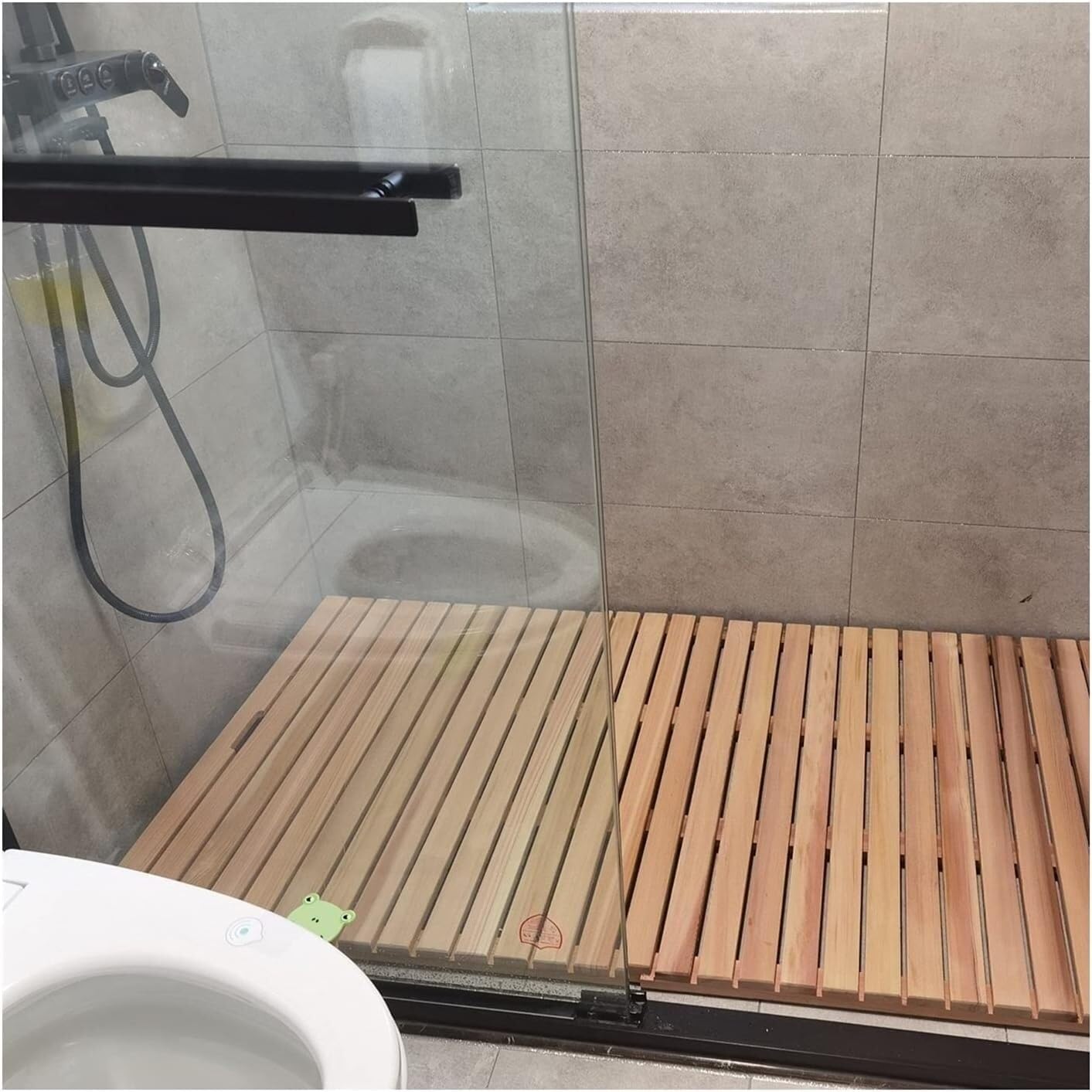 BHGFYXBS Wood Shower Bath Mat Non-Slip Splicing Bathroom Floor Mat Waterproof Drainage Mat Custom Size,Wood Colour-60x60cm