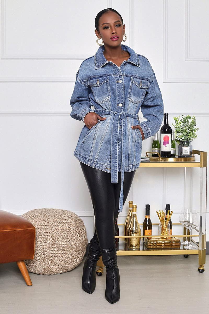 Cresay Women's Denim Jacket Coat Long Boyfriend Jean Dress Trucker Jacket