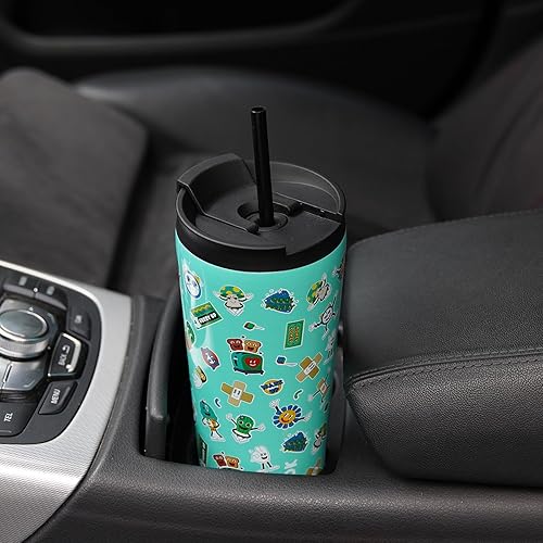 Miniatura 6 de BJPKPK Vaso aislado de 22 onzas con tapa y pajita, vasos de acero inoxidable, taza de café de viaje, taza térmica reutilizable, patio de recreo