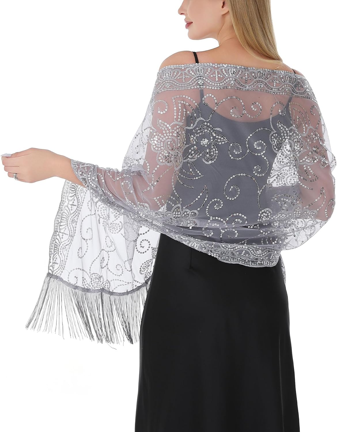 Women Shawl Wraps for Evening Dresses, Sheer Lace Elegant Chiffon Wedding Scarf For Women, Formal Party Dress Cover
