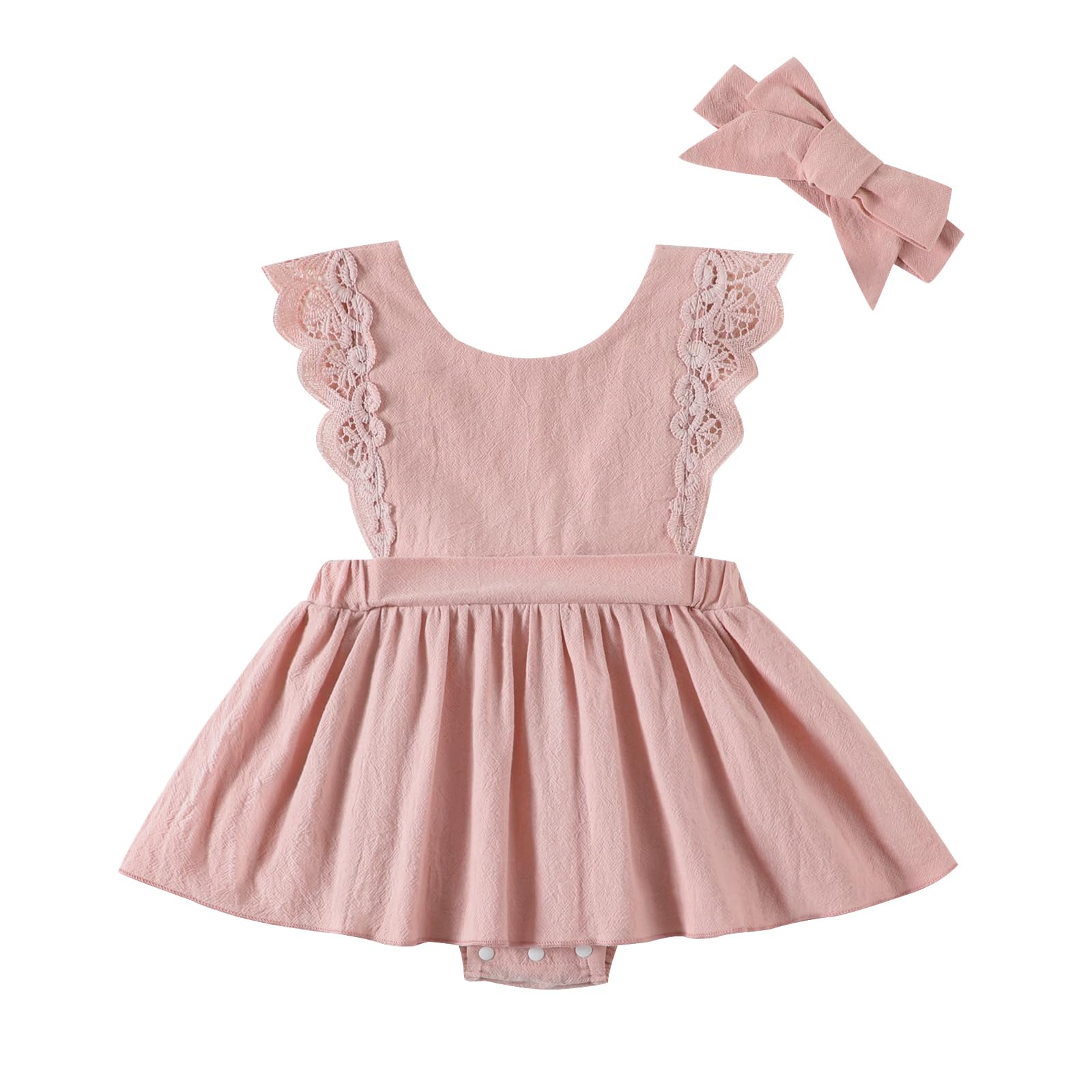 Kionio Newborn Baby Girl Clothes Sleeveless Baby Romper Dress Lace Bodysuit Jumpsuit Girl Summer Outfits with Headband