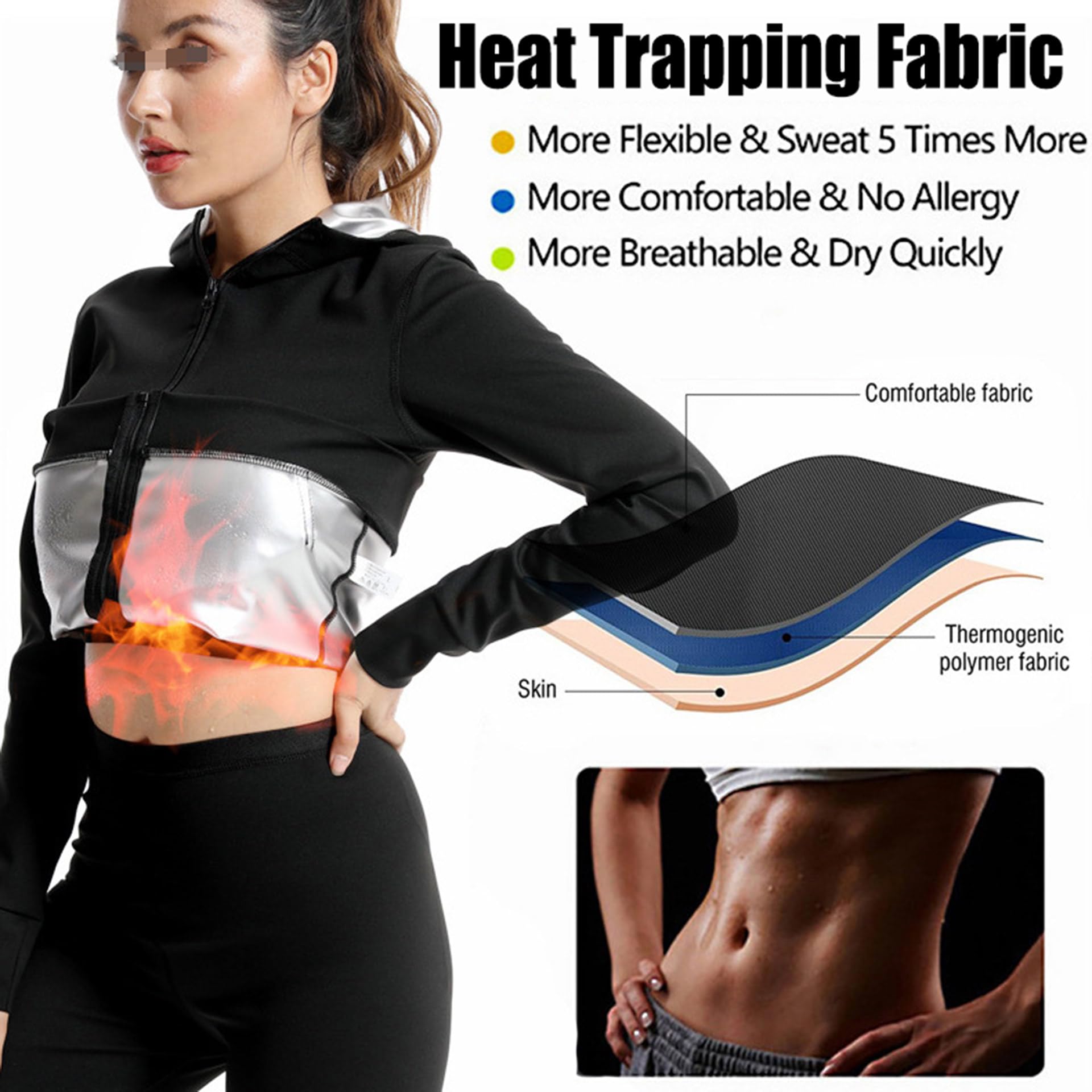 Traje Sauna Mujer Adelgazante, Trajes De Sudoración, Fajas Reductoras Mujer Adelgazantes, Traje De Sudor Pérdida De Peso para Fitness Yoga Running, Conjunto De Pantalón Superior