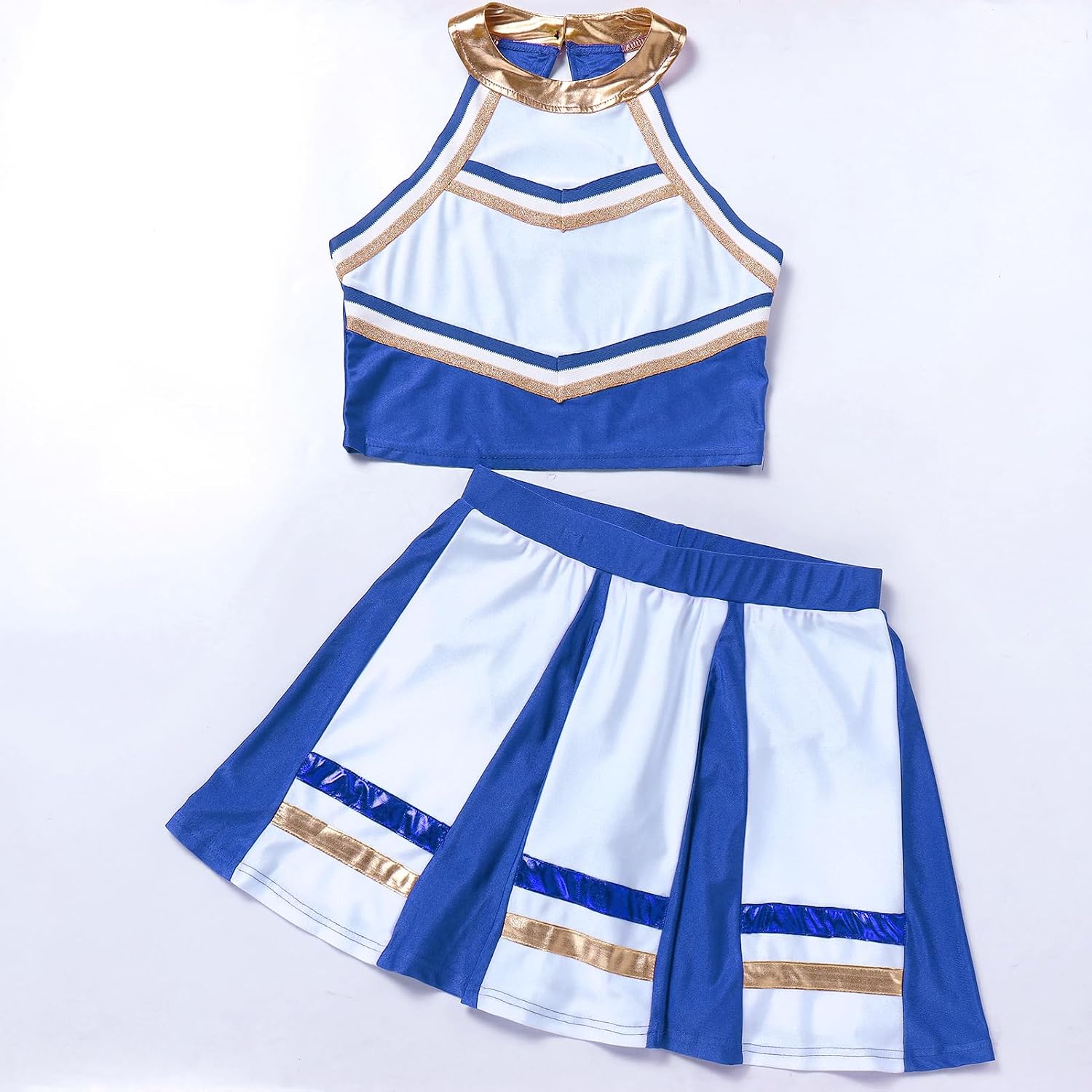 IBAKOM Women Metallic Cheerleader Outfits Crop Top Pleated Mini Skirt Cheerleading Uniform Adult Cheer Halloween Costume