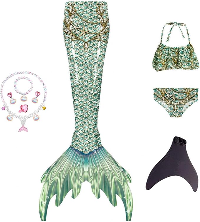 5-teiliges Meerjungfrau Set Für Mädchen - Badeanzug Mit Glitzer