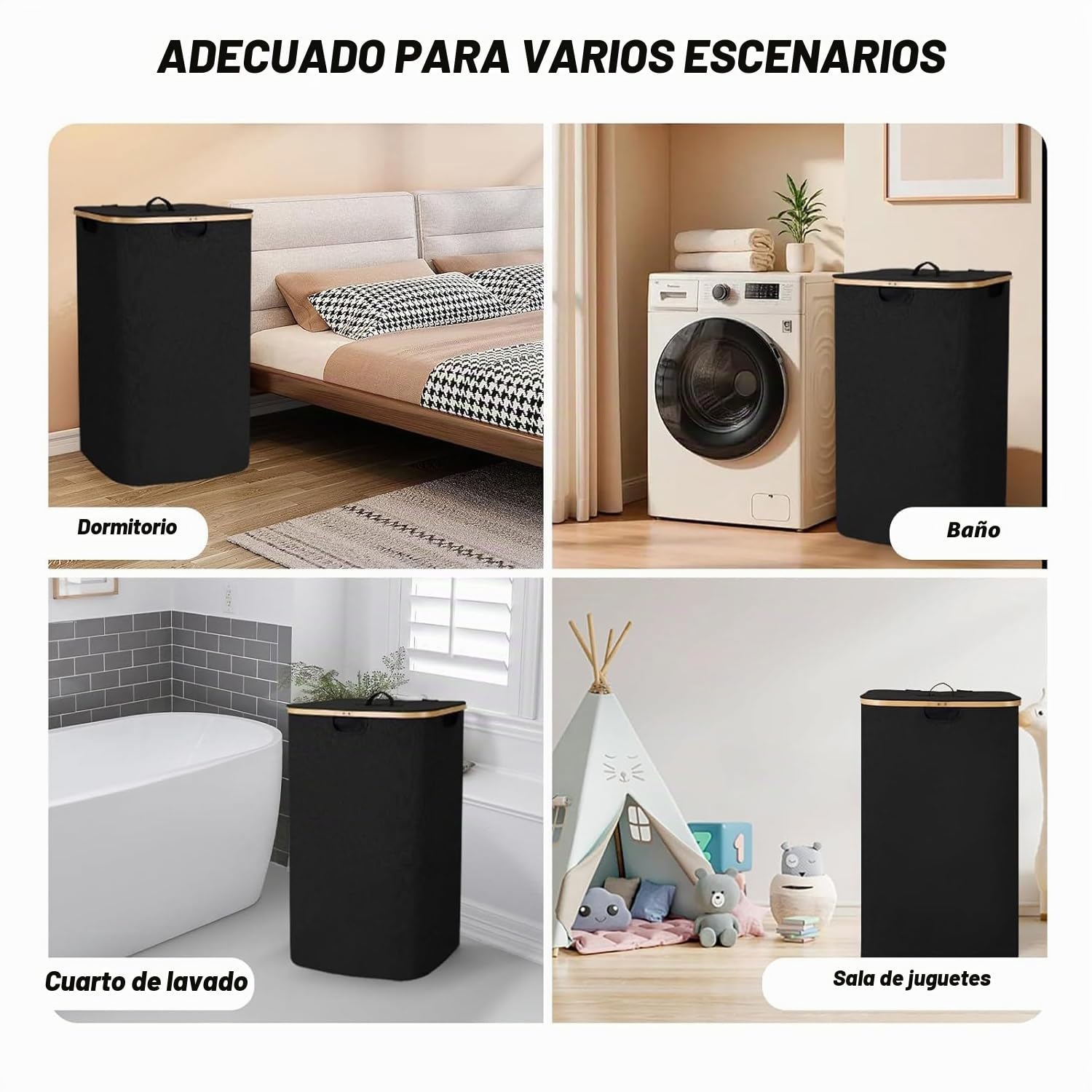Cesto para la Colada con Tapa 160L,Cesto de Ropa Sucia con 3 Compartimentos,Cesta de Ropa Sucia Plegable y Bolsa Extraíble para Dormitorio,Baño,Lavadero