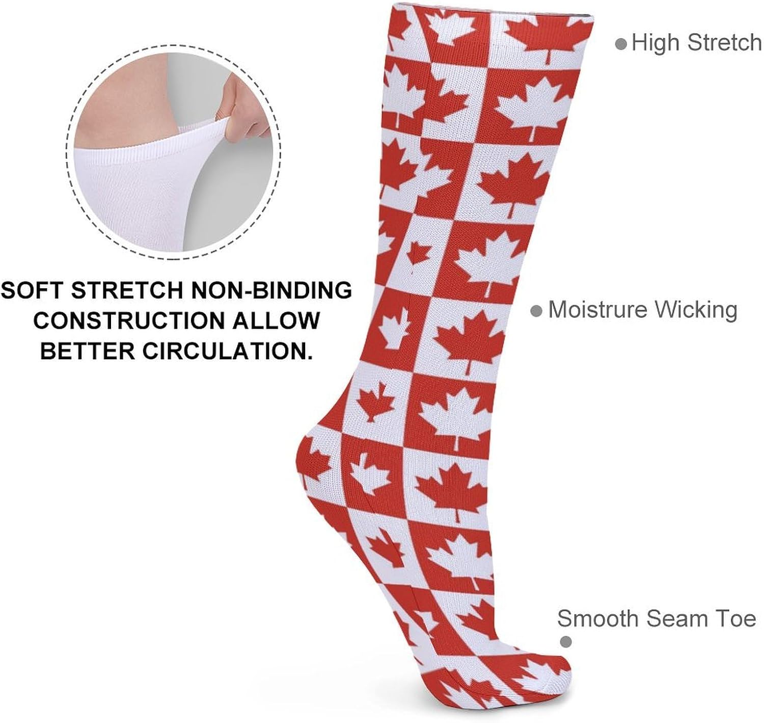 Maple Leaf Canada CA Flag Knee High Socks Casual Long Stockings Over Calf Sock Tube for Women Men