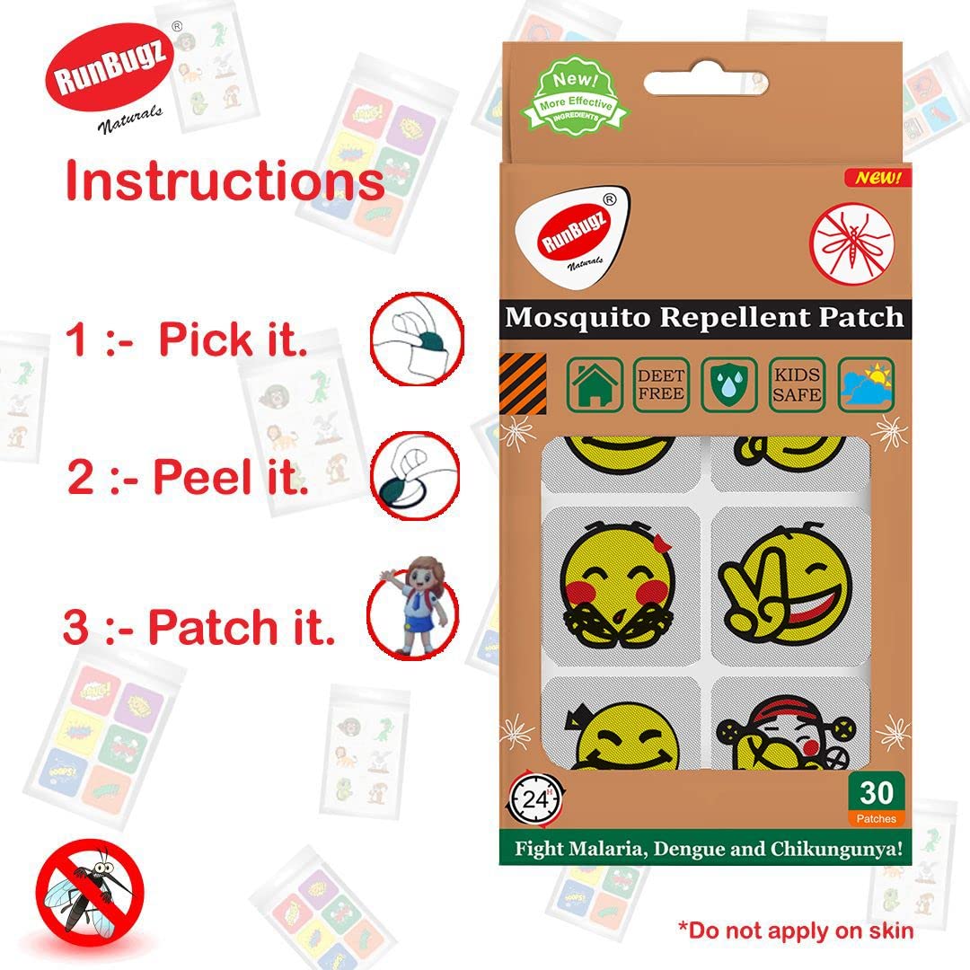 Runbugz Mosquito Repellent Patches For Babies, Printed Smiley (30 Patches, Multicolor, Pack Of 3) 3
