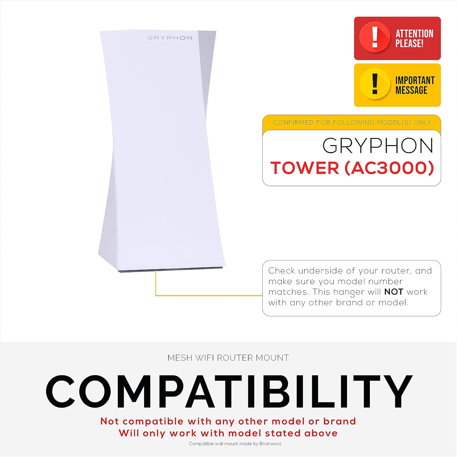 [EOL] Wall Mount for Gryphon Tower AC3000 Mesh WiFi Router, Easy to Install Holder Bracket, Reduce Interference & Clutter, Adhesive & Screw-in Mounting [EOL]