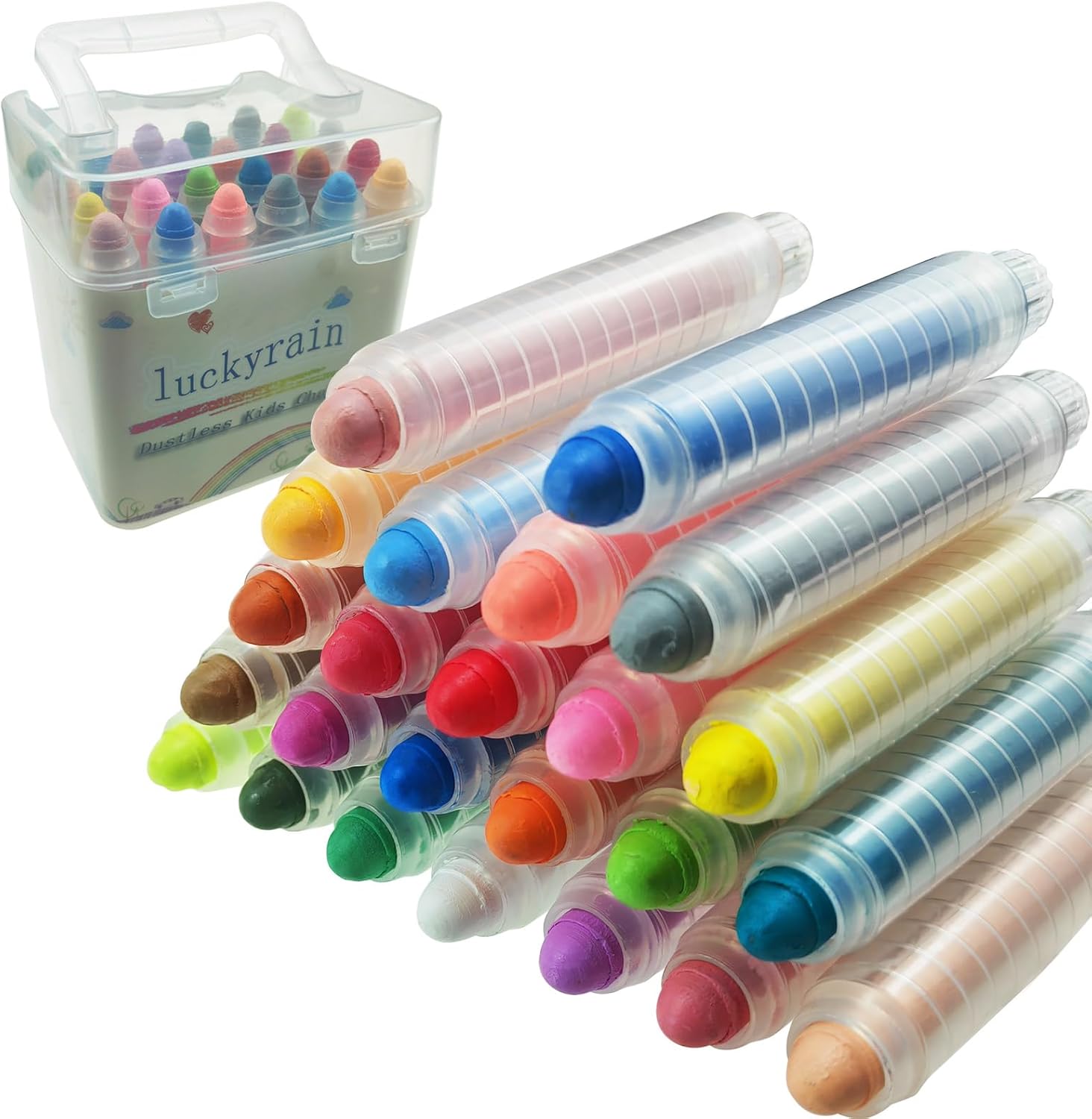 luckyrain Non-toxic Dustless Chalk With Holder for Kids Colored Chalk，24PCS | washable and suitable for various materials chalk with universal chalk holder