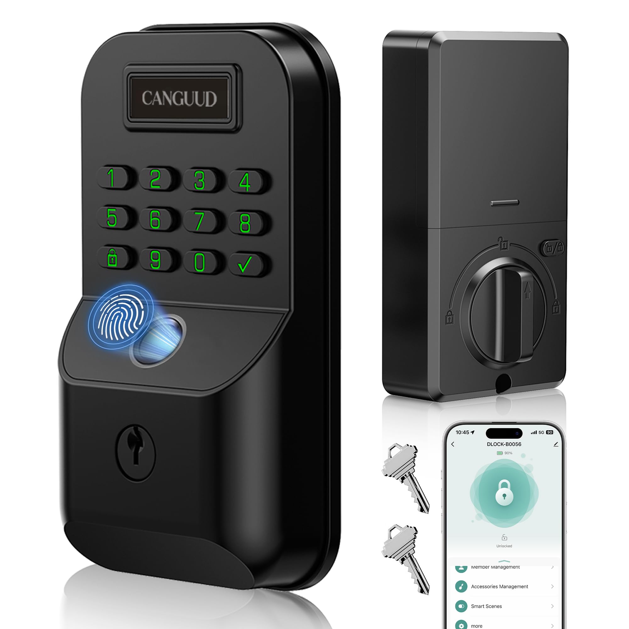 Cerradura electrónica de puerta de entrada sin llave, cerradura inteligente con teclado para puerta delantera con control de huellas dactilares y aplicación, cerrojo funciona con Smart Life