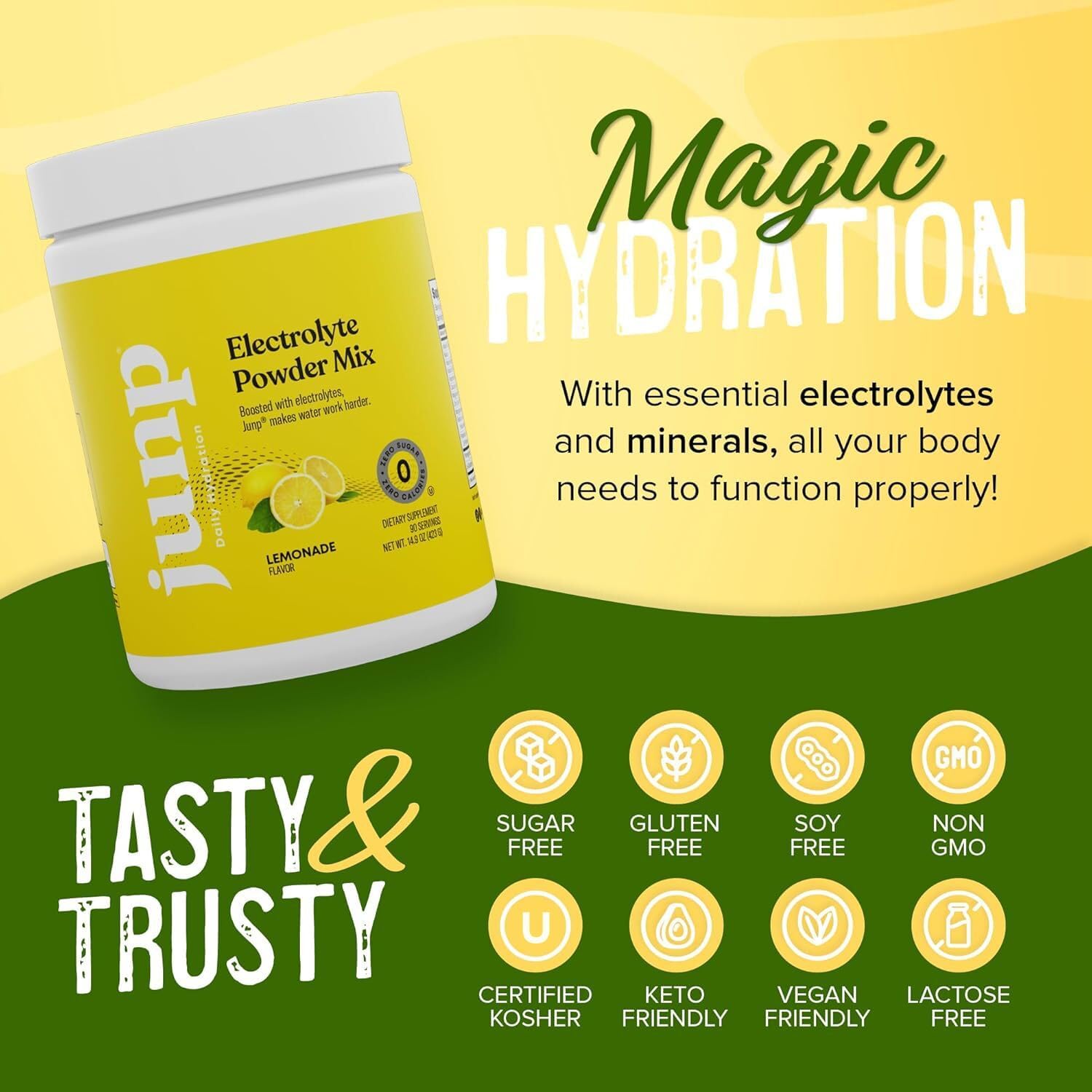 JUNP Electrolytes Powder No Sugar No Carbs – Lemonade Keto Electrolyte Drink Mix - Potassium & Salt Hydration Powder Electrolytes - Zero Calorie Sugar Free Electrolyte Powder, Kosher, 90 Servings - Image 6