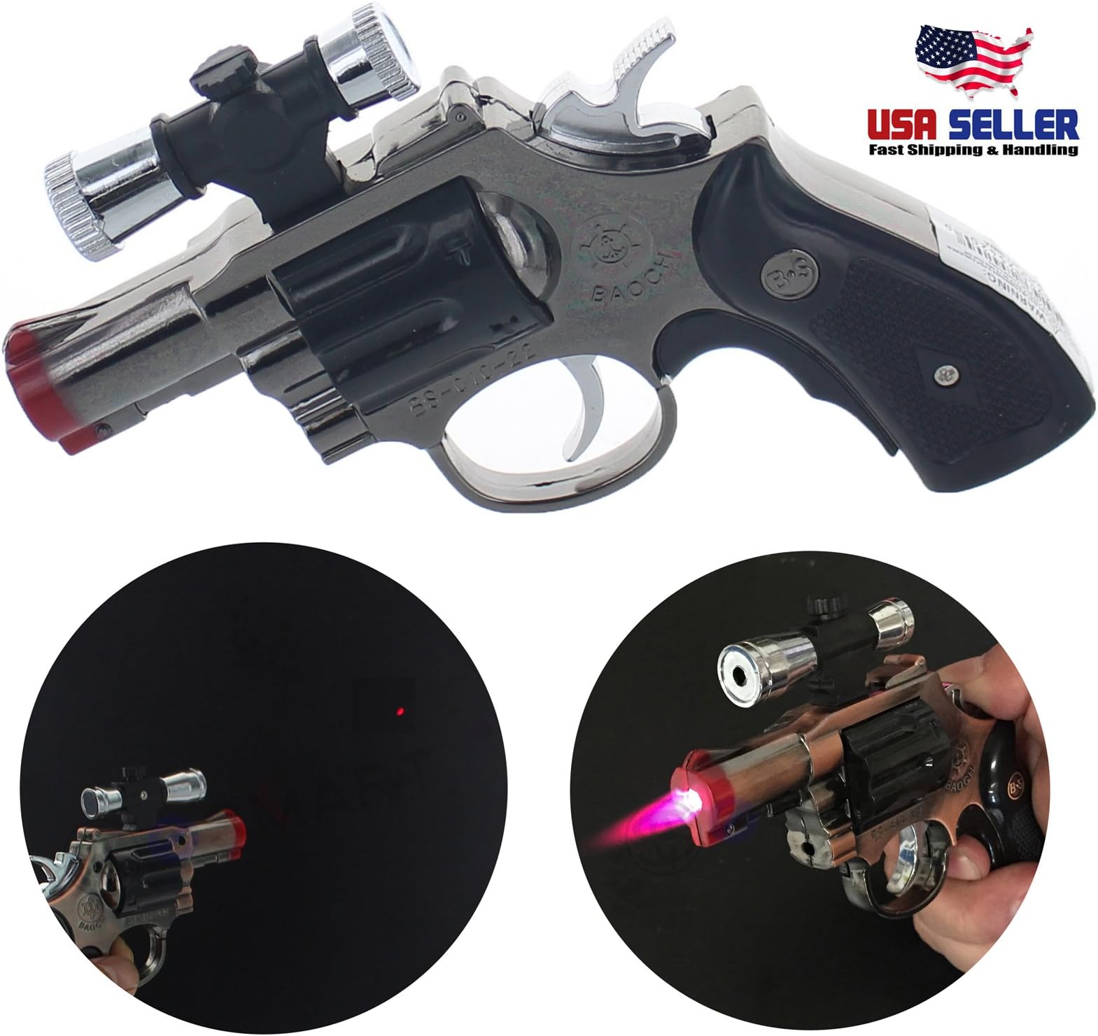 eSmart Novelty Cool Gun Bullet Butane Refillable Lighter (Black Revolver)