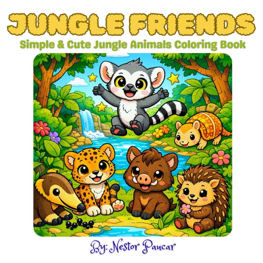 Jungle Friends: Simple & Cute Jungle Animals Coloring Book