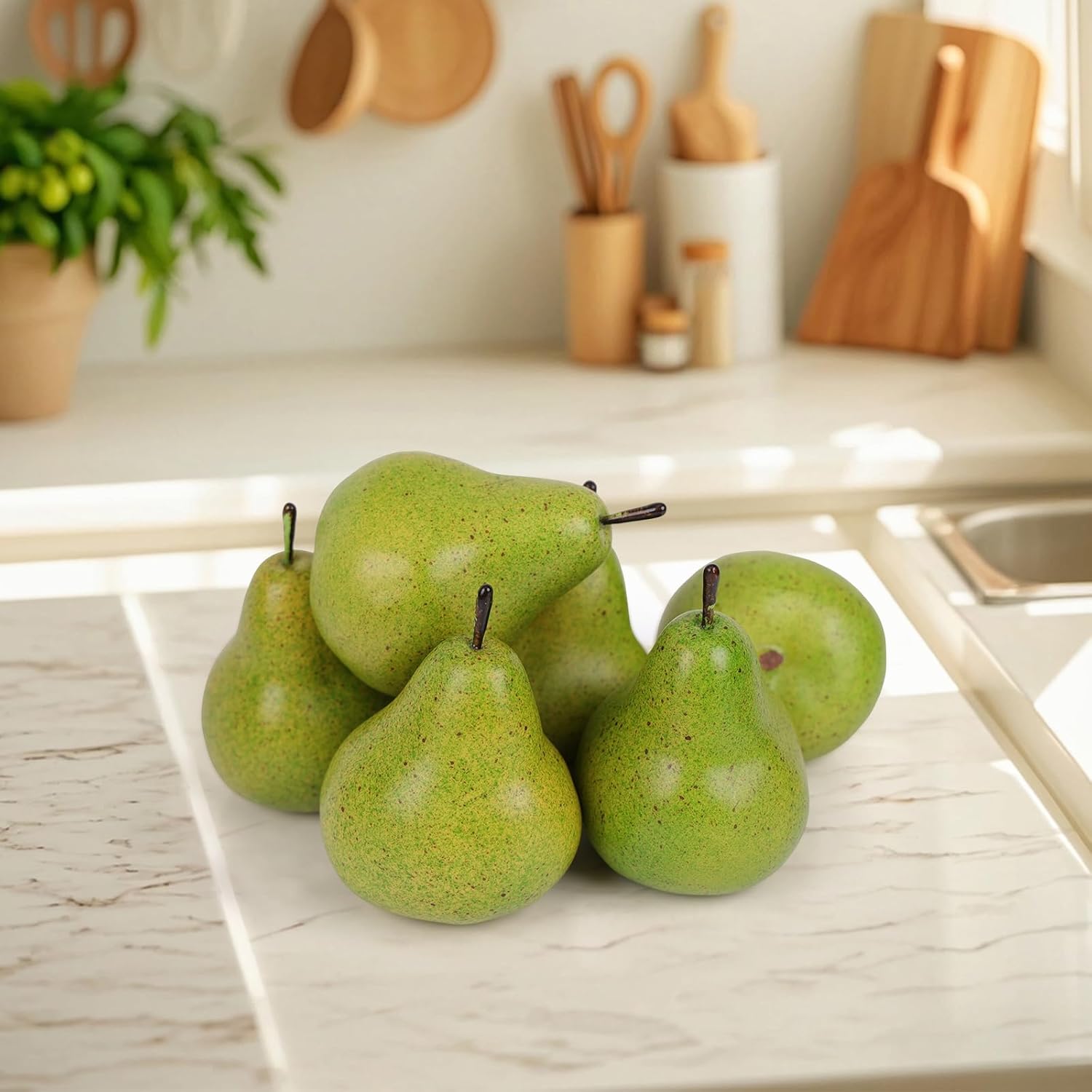 Gresorth 6pcs High Grade Fake Green Pear Decoration Artificial Realistic Fruit Simulation for Home Party Holiday Christmas Display