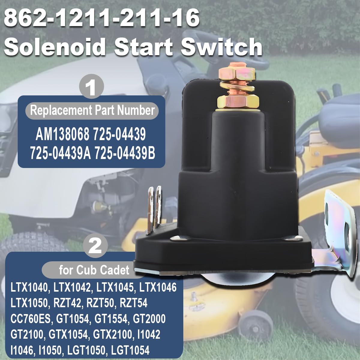 ZAMDOE 725-04439 elè Solenoide Avviamento per MTD AM138068 725-04439 725-04439A 725-04439B trattorini Tosaerba Relè solenoide 12V per Cub Cadet trattorini rasaerba per Jo-hn D relè di avviamento