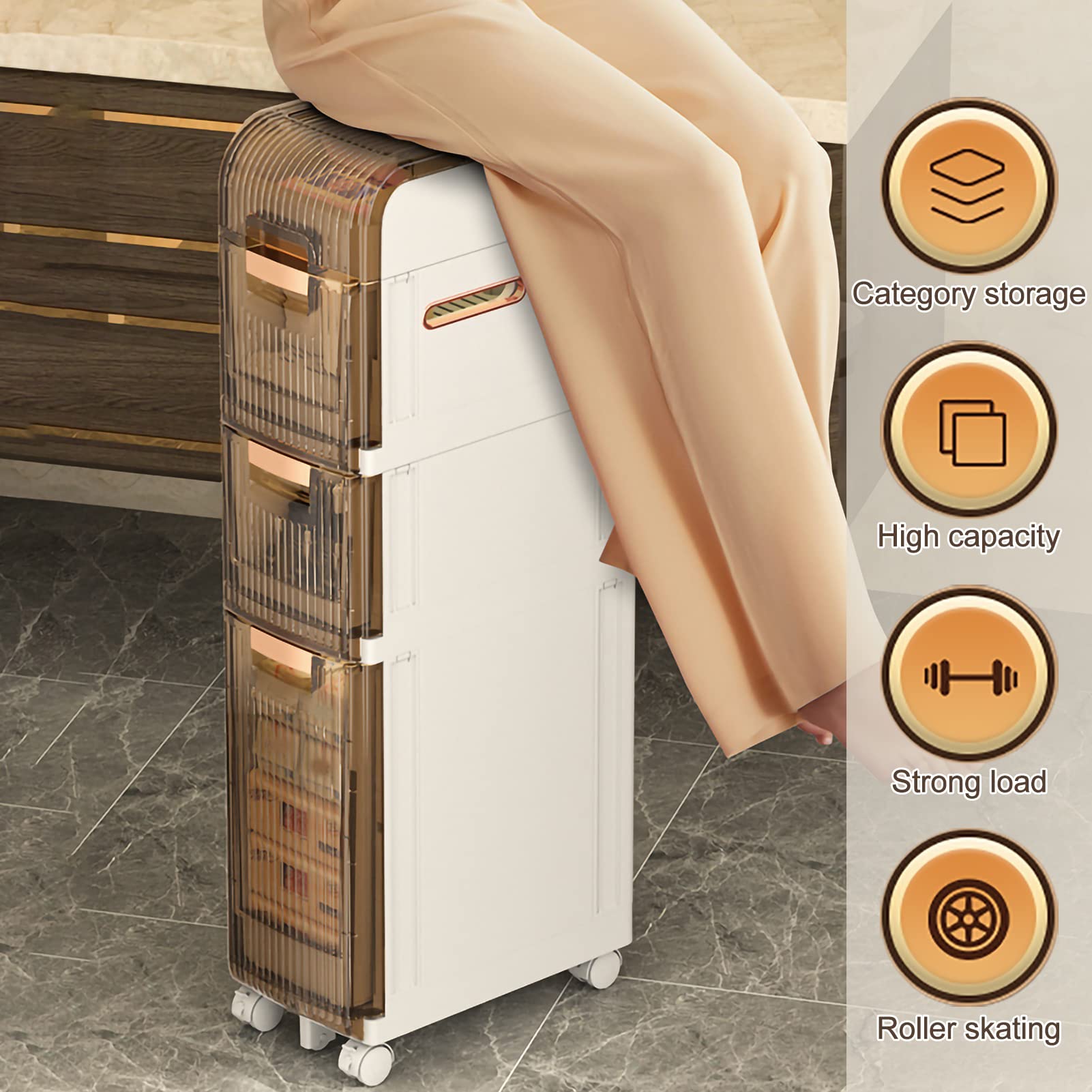 Gabinete de baño pequeño para espacios reducidos, gabinete de piso Estrecho de 3/4/5 cajones, estructura Resistente, contenedor de almacenamiento para El hogar, gabinete