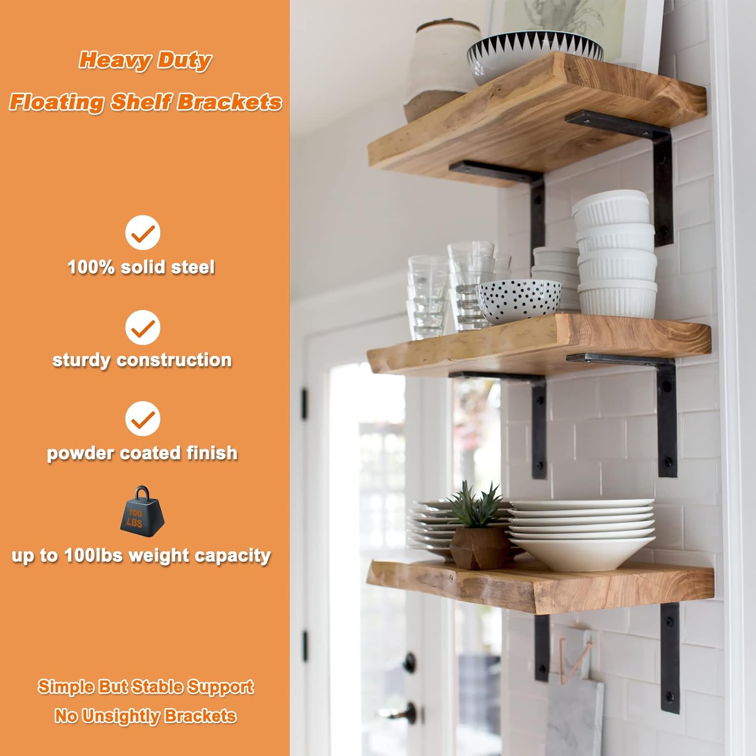 MLOQI Shelf Bracket Heavy Duty Shelf Brackets, 5mm Thick Premium Iron L Brackets for Shelves, Black Iron Metal Shelf Brackets with Hardware 6 Pack (6" x 4")