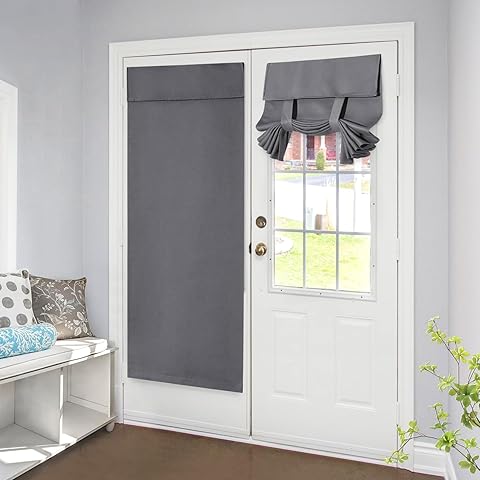 Cortinas Opacas de Privacidad para Puerta de Cristal, Cortina para Puertas Francesas Intimité, Cortinas Opacas Negras de Sin Perforaciones (Gris Oscuro, 66 x 173 cm)