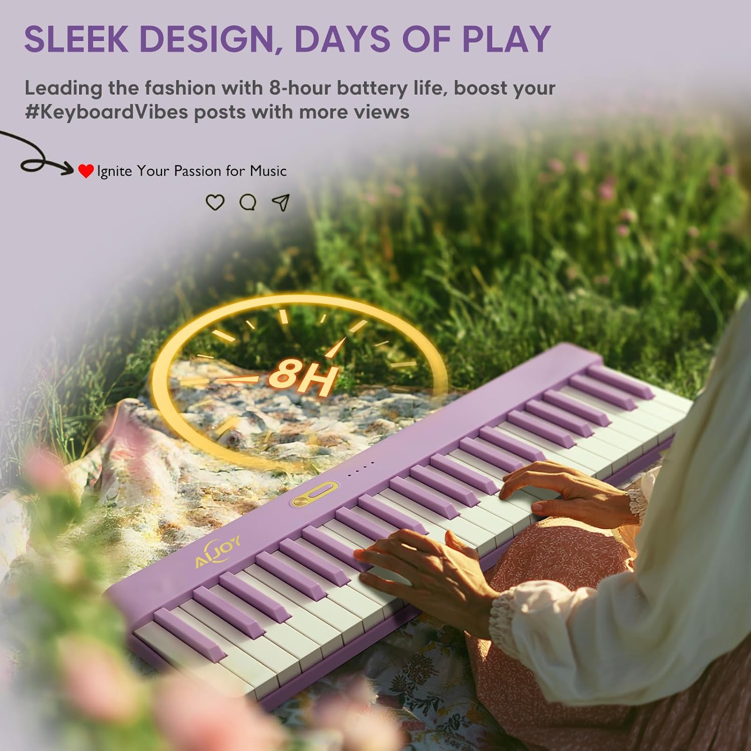 AiJoy Piano Keyboard 88 Keys with Magnetic Connection | for Beginners, Girls Gifts | Portable Foldable Electric Piano Keyboard, Lightweight Purple Keys, Sustain Pedal, Piano Bag(ASP-10M)