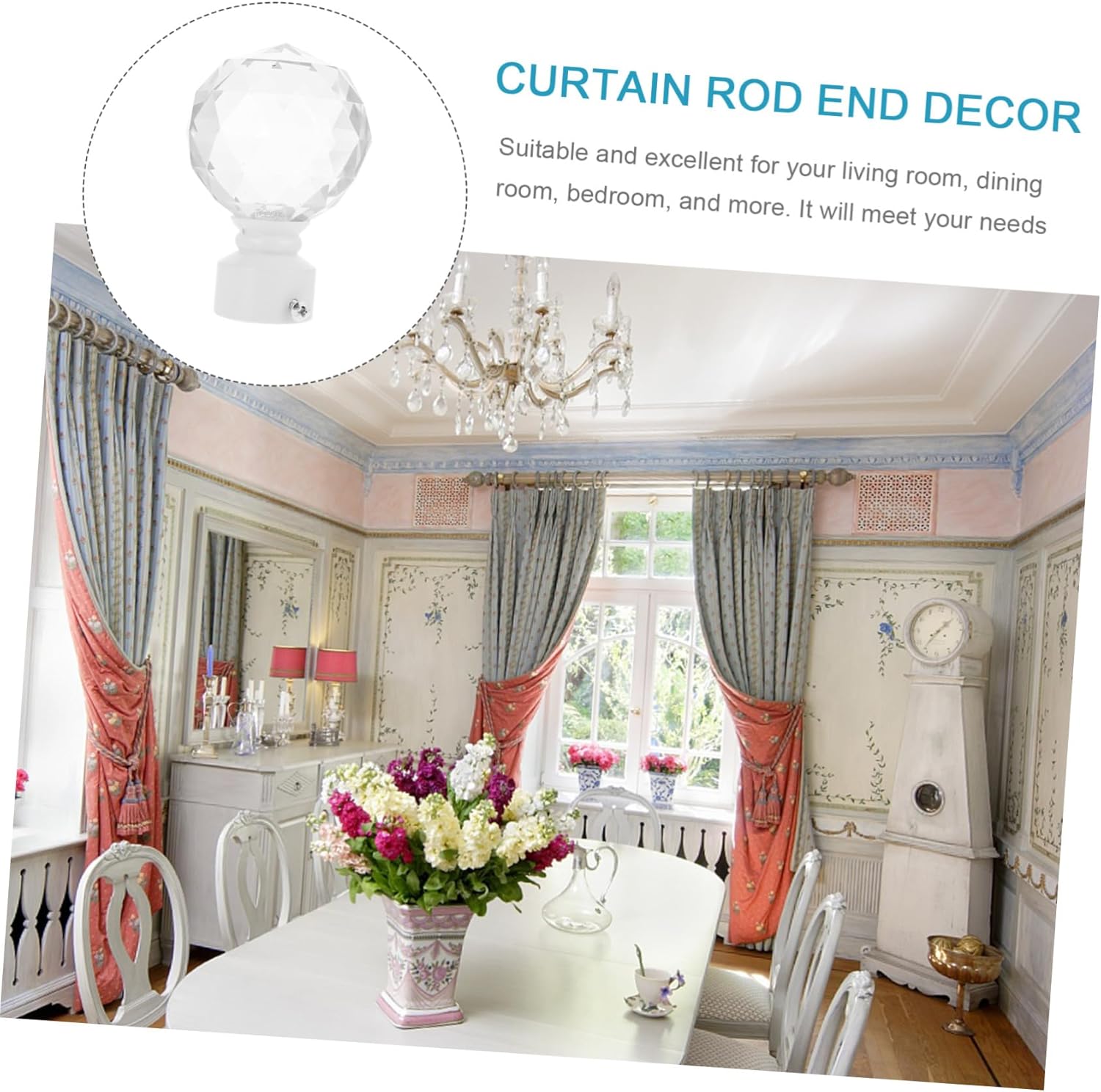 2pcs Ivory White Crystal Curtain Rod Ends Decorative Iron Art Finials for Roman Rods Stylish Window Accessories