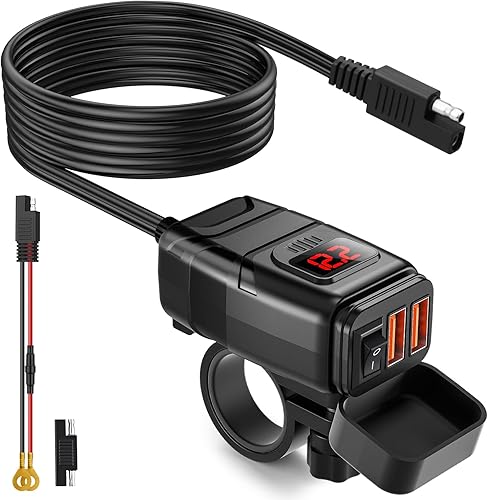 Extractme Cargador USB de motocicleta de 68 A carga rápida 30 dual USB cargador de teléfono de motocicleta con voltímetro e interruptor de