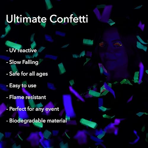 Miniatura 5 de Cañón de confeti Popper, luz negra UV, tejido, biodegradable, 11 pulgadas de largo, lanzador de confeti desechable de aire comprimido seguro