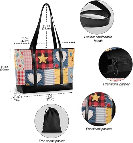 Miniatura 4 de Colorido patchwork patrón a cuadros bolsas de trabajo simples para mujeres con cremallera bolsa de viaje para oficina con maletín ejecutivo para
