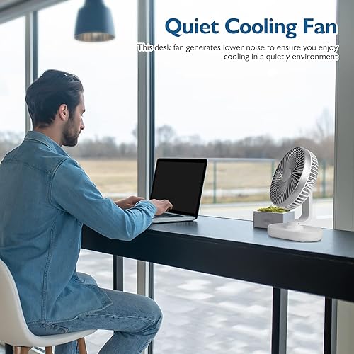 Miniatura 5 de CONBOLA Ventilador de escritorio oscilante pequeño, ventilador de mesa portátil, recargable, alimentado por USB, ventilador personal silencioso,