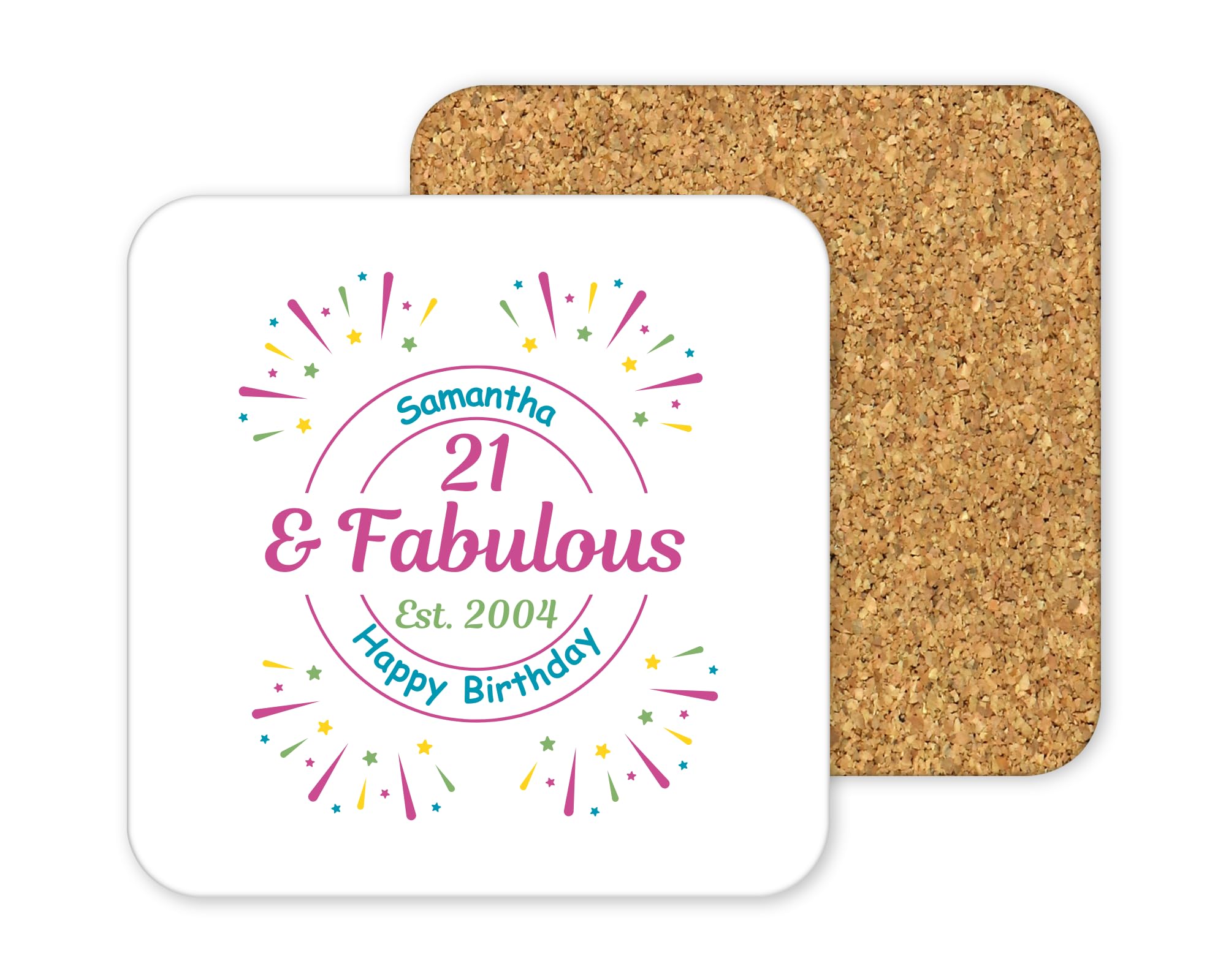White 21St Birthday Gift For Her - Personalised 21 And Fabulous Est. 2005 21St Birthday Coaster Gift
