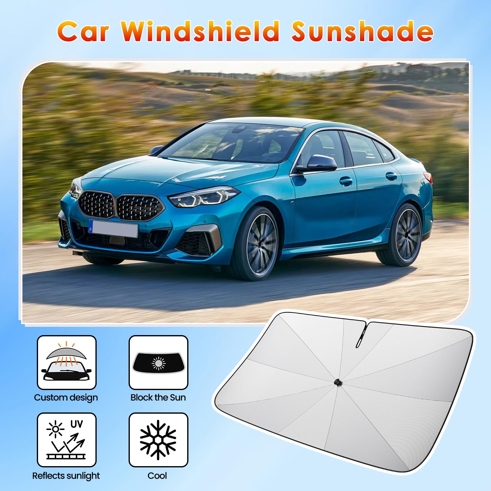 [Mise à Jour 2026] BSTW Compatible avec BMW 1 Serie F20 F40 et 2 Serie F22 F44 Pare-Soleil de Pare-Brise Parasol à Pliage Automatique Conception à Cordon Isolation Thermique et Protection UV