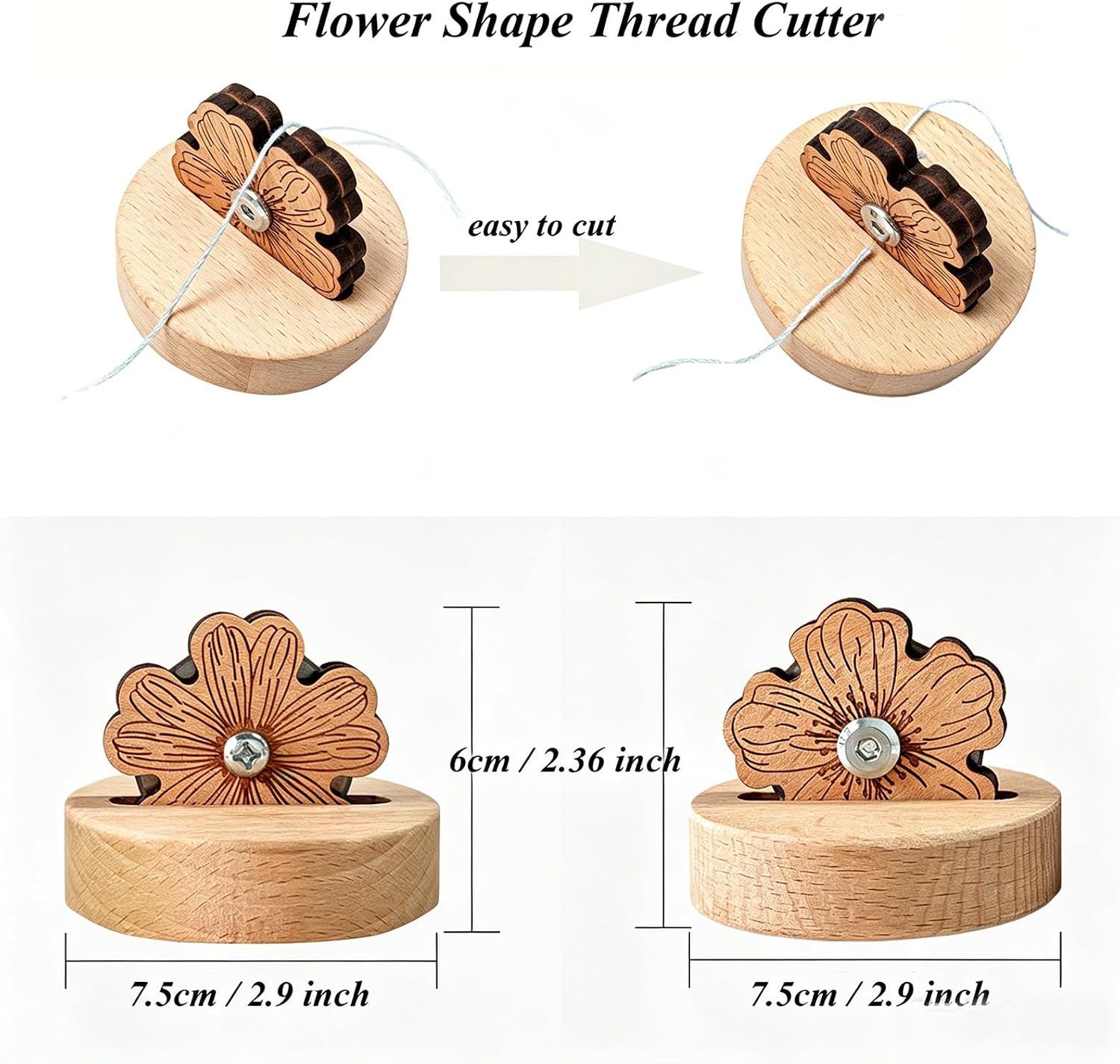 Thread Cutter Blade Tool for Sewing with Flower Shape Solid Wooden Sewing Tools (1 Piece) image 4