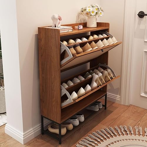 Miniatura 3 de AVZEAR Armario para zapatos, zapatero independiente con 2 cajones abatibles, moderno estante estrecho para entrada, pasillo, dormitorio (nogal)