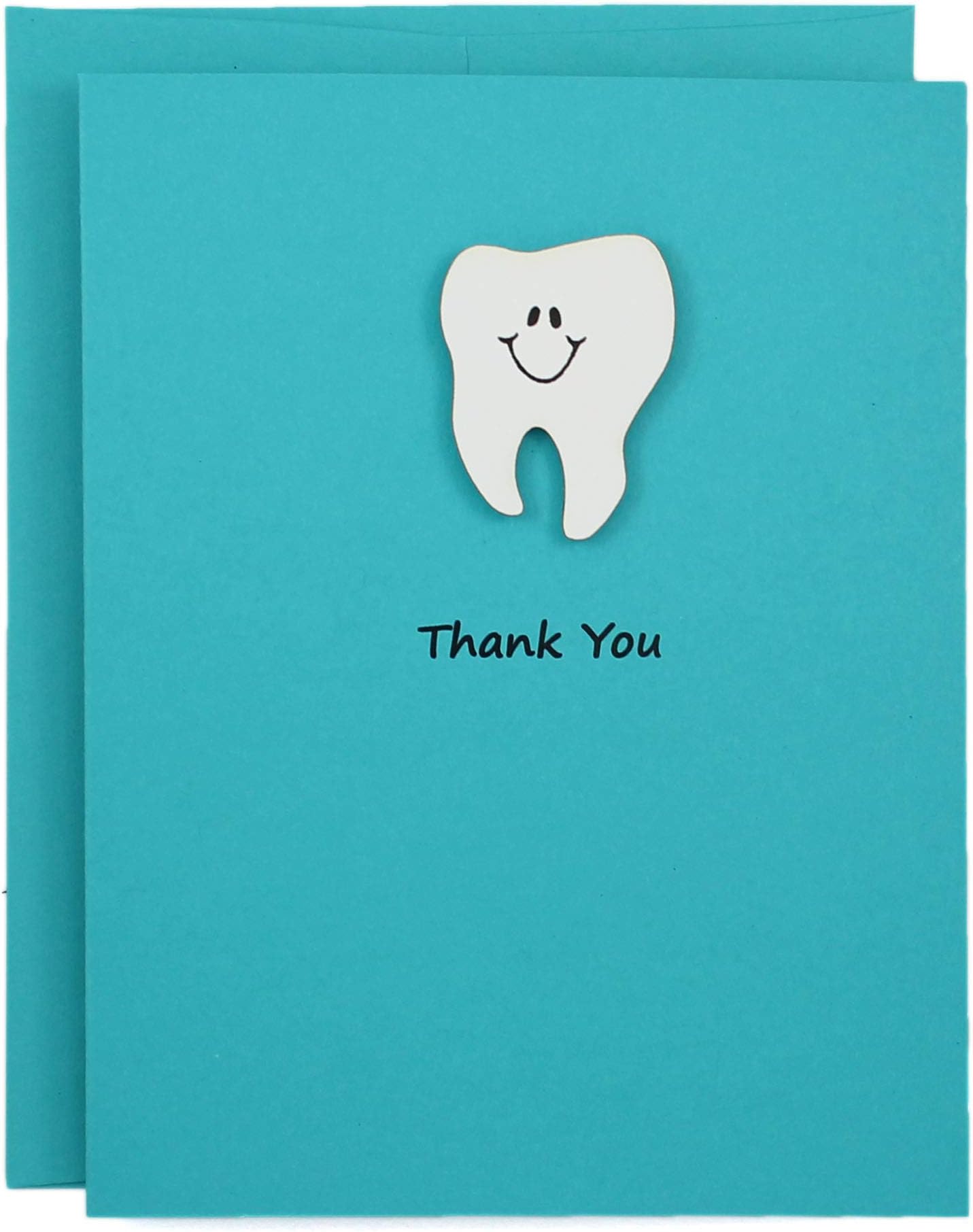 Handmade Tooth Thank You Card with Matching Envelope – Single Teal Blank Dentist Greeting Card - Perfect Graduation Gift for Dentist - Nursing - Medical Assistant Gifts