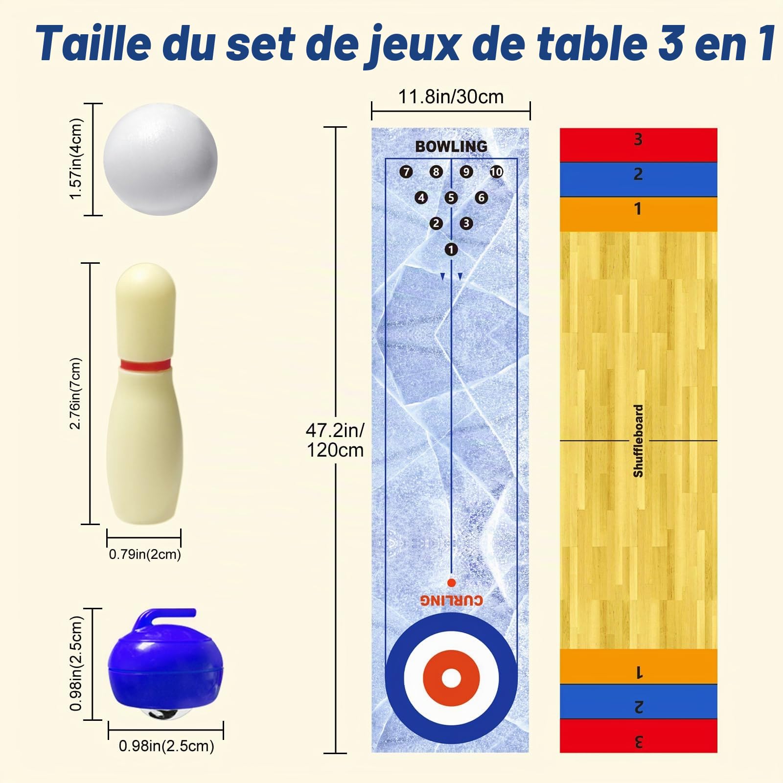 Jeu de curling 3 en 1 de table, Shuffleboards de table, bowling, jeu interactif pour enfants et adultes, jeux de fête de famille