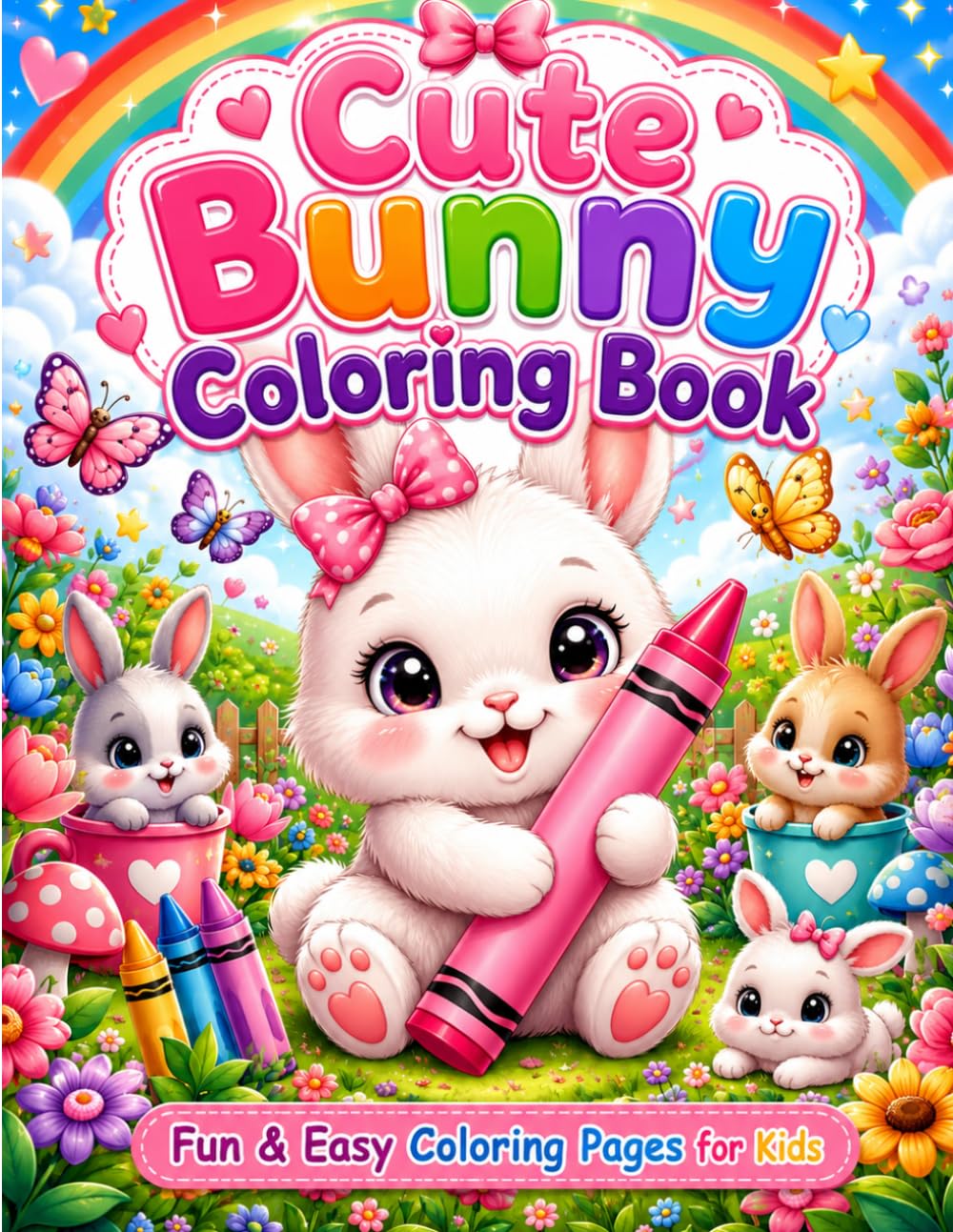 Cute Bunny Coloring Book: Fun and Easy Kawaii Bunny Pages for Kids Ages 4-8